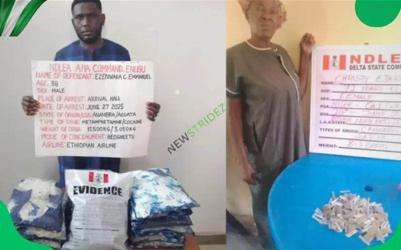 Deadly Mob Ambush: NDLEA Arrests 72‑Yr‑Old Grandma with Hard Drugs in Delta. Picture credits: NDLEA NIGERIA/X(Twitter)