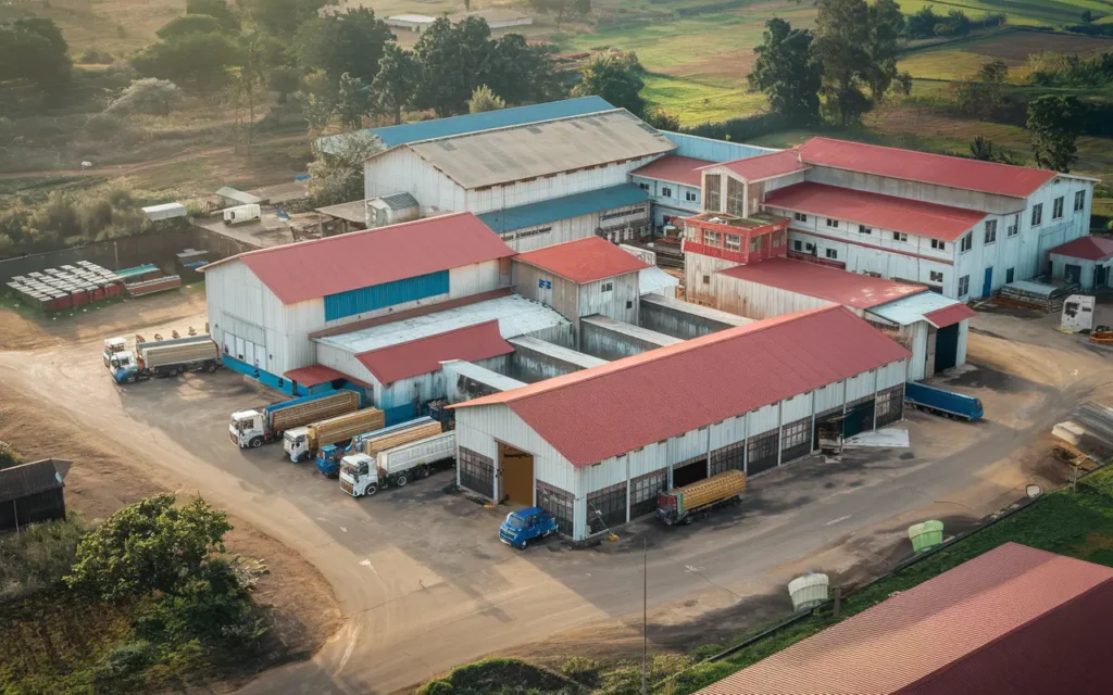 flourishing fertiliser factory, rural Nigeria, ambitious, mirrorless camera, HDR-enhanced