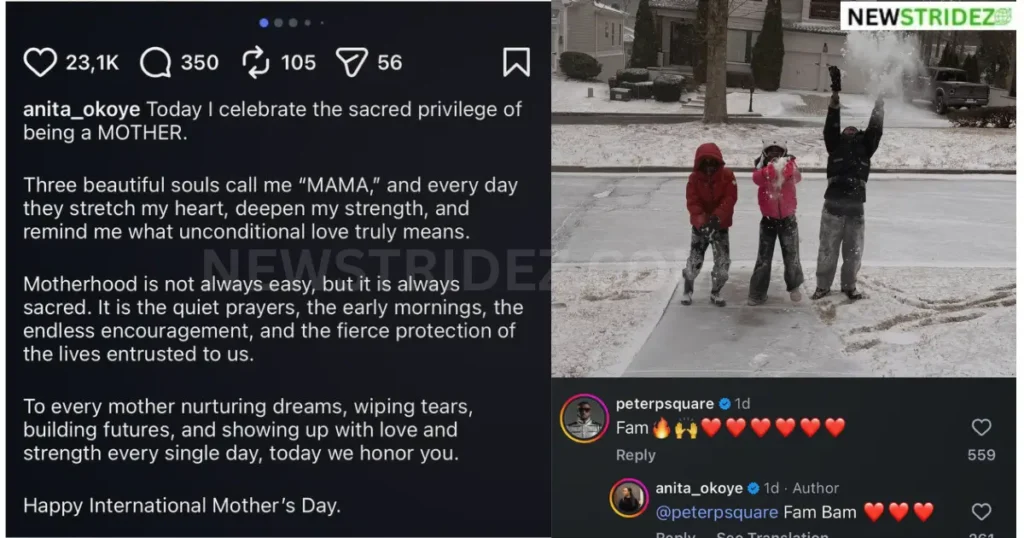 Peter Okoye Calls Anita Okoye ‘Supermom’ on Mother’s Day-Credit: anita_okoye source: Instagram