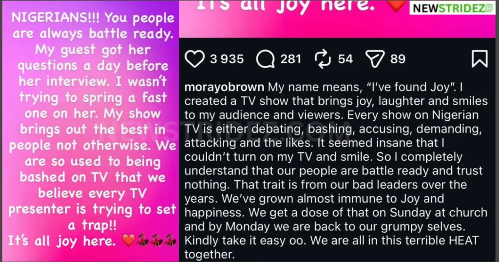 Morayo Brown Reacts After Ireti Doyle Interview Backlash-Credit: morayobrown, iretidoyle Source: Instagram