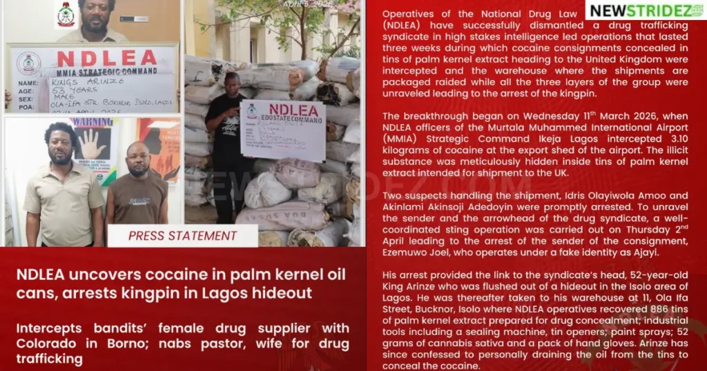🚨 Cocaine Bust: “We Found It Hidden in Palm Oil Cans” — NDLEA-Credit: NDLEA Source ndlea website
