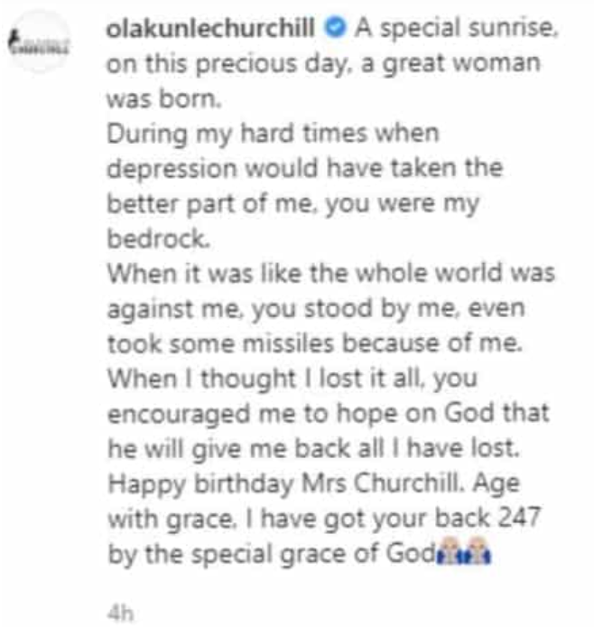Olakunle Churchill’s birthday message to Rosy Meurer 2021