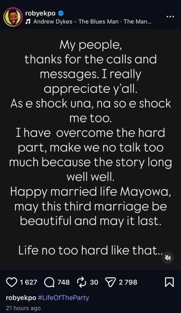 Roby Ekpo Reacts To Wife’s US Wedding Shock-Credit:Roby Ekpo Source: IG