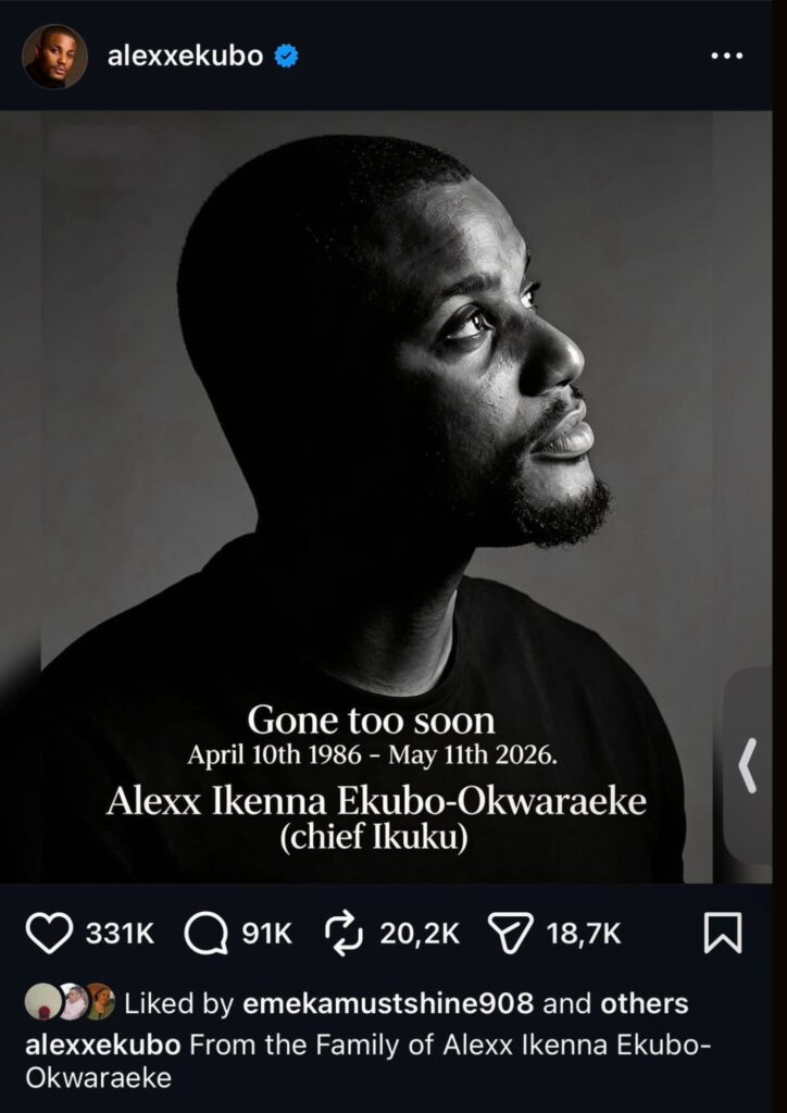 Alex Ekubo's family statement following his passing-Credit: Alex Ekubo(Instagram)