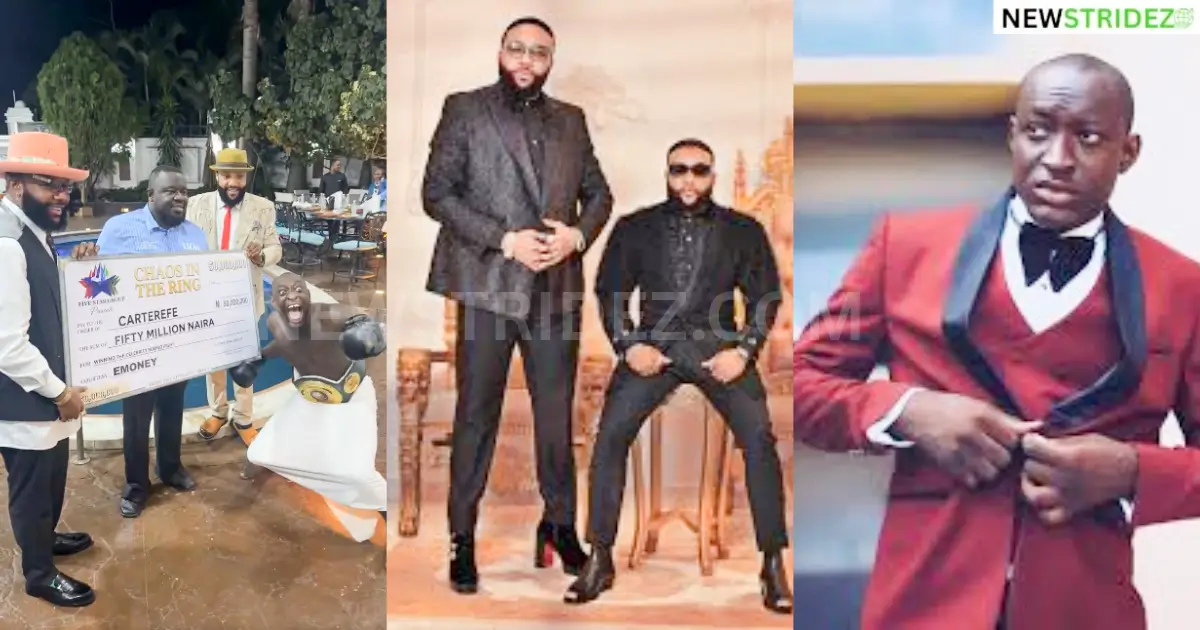 “He really meant it” — Carter Efe receives ₦50 million cash gift from E-Money after defeating Portable-Credits: e-money, Kcee and Carter Efe
