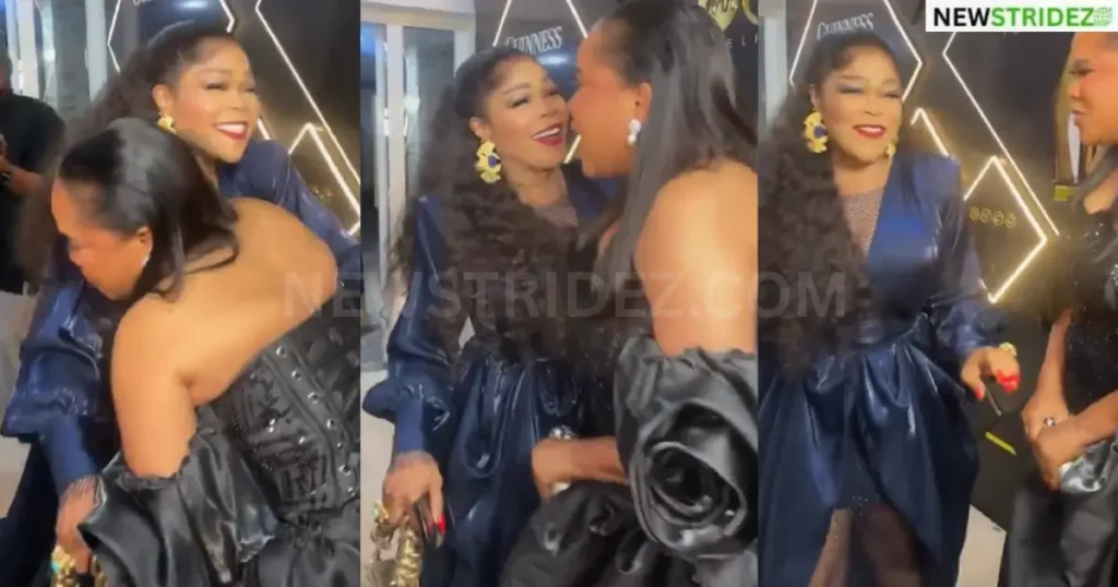 Toyin Abraham Sparks Reactions as She Kneels to Greet Shaffy Bello at Lagos Event-Credit: iamshaffybello, toyin_abraham Source: IG