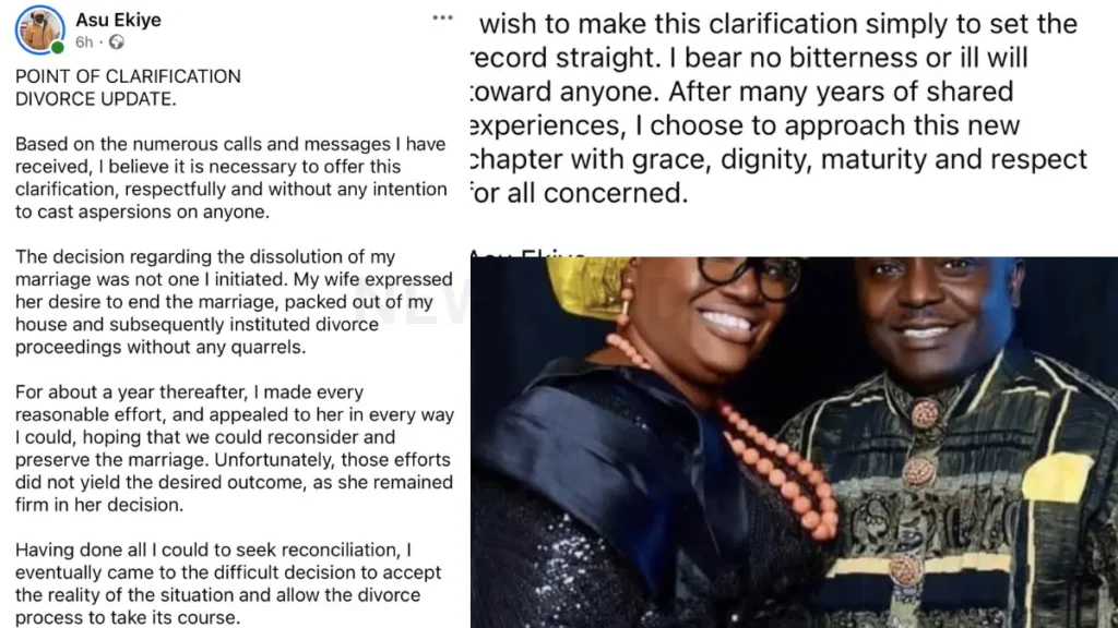 Asu Ekiye Clarifies Divorce After Wife Ends 28-Year Marriage